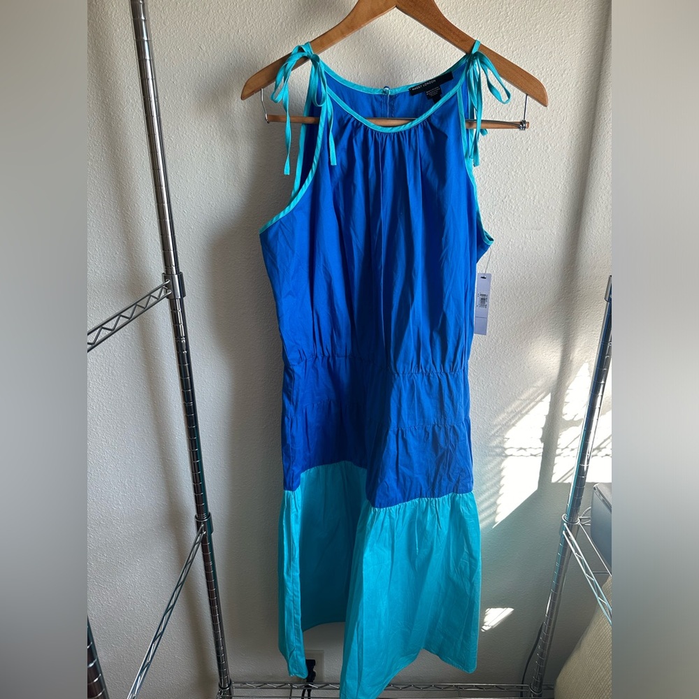 Maggy London Blue and Teal Colorblock Tie-Shoulder Dress